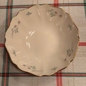 Vintage Lenox Rose Manor 5” bowl with gold trim around the top edge.